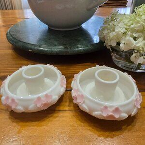 2 Vintage Norcrest Porcelain Floral Candle Holders Pair Original Beautiful